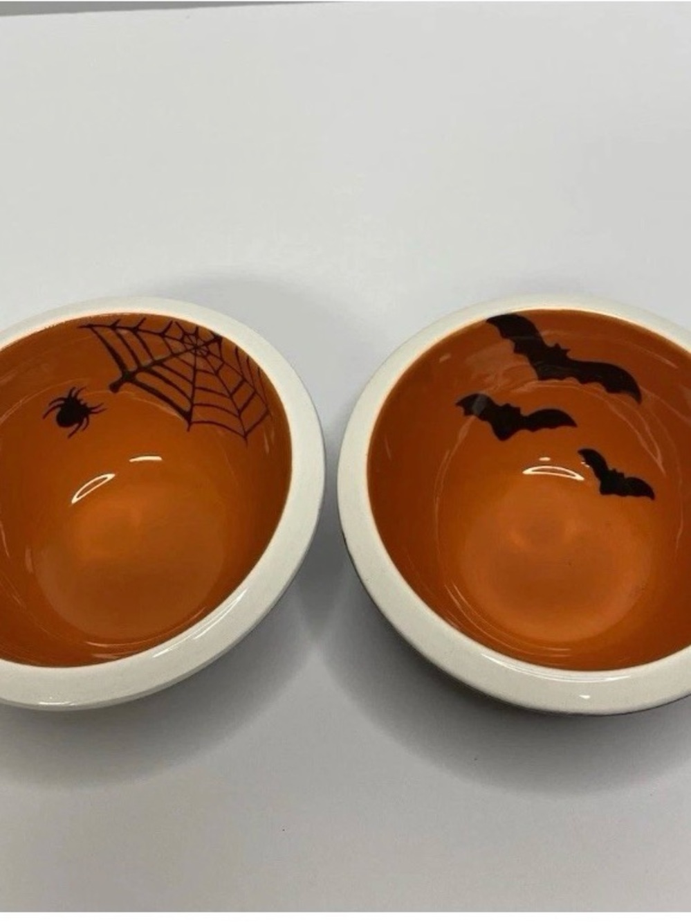 Terramoto Ceramic Halloween Bowls Set of 2 Striped Polka Dot Orange Spider Bats
